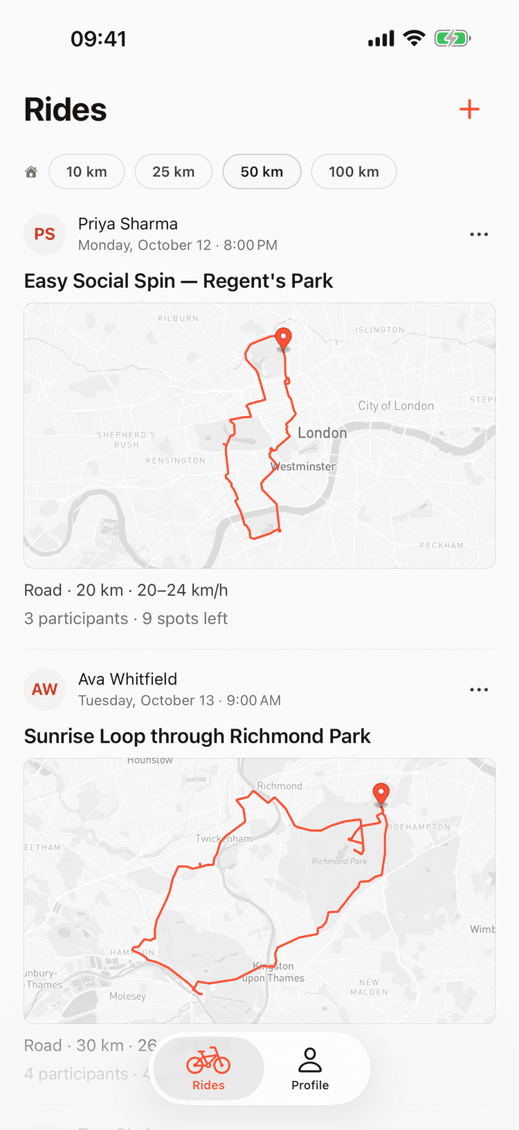 Draft app — group rides near you